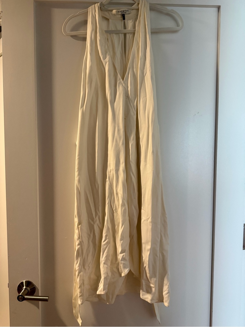 Halston Heritage Ivory One-Shoulder Draped Dress